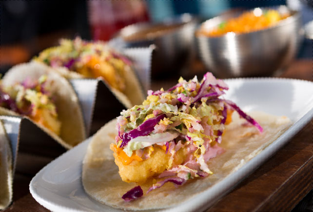 Delicious fish tacos with cabbage on top