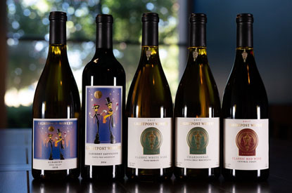 Lightpost Winery wine bottles in a row