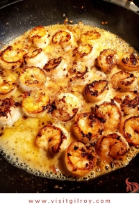 Shrimp cooking on a pan