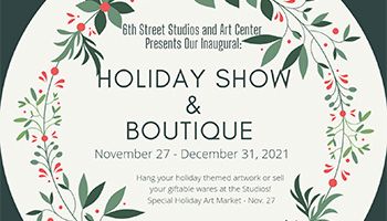 Holiday Boutique flyer with leaves and red berries