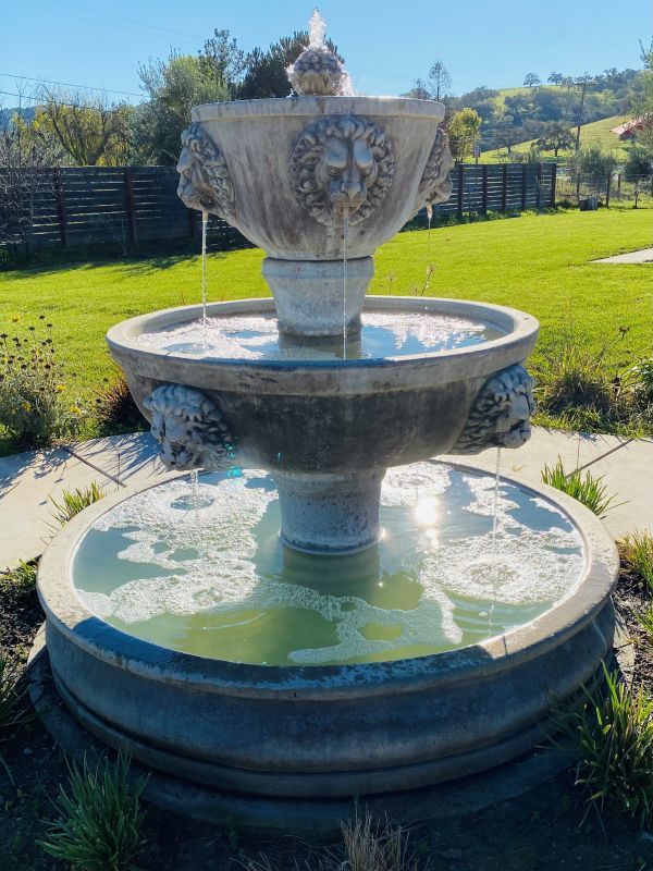 Lion deocrated three-tier water fountain at Lion Ranch Winery