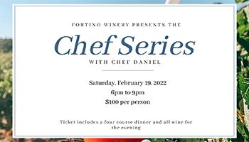 Flyer for chef series with a vineyard in the background