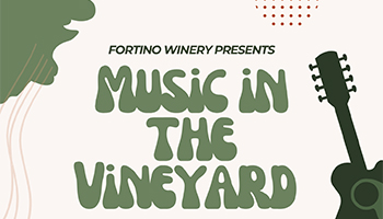 Dark green and light green guitar on a flyer for music in the vineyard