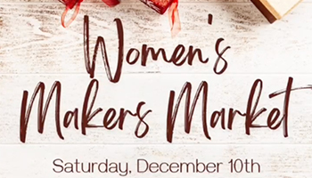 Graphic saying "Women's Makers Market" in red writing