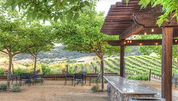 Clos LaChance winery patio area with lights and green trees
