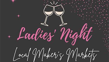 Graphic of Ladies Night with two wine glasses with white wine