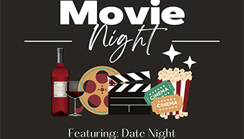 Red wine, popcorn and movie tape