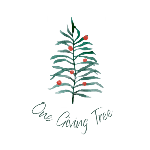 A Holiday Tree graphic with the words "One Giving Tree" underneath it.