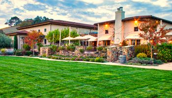 Green lawn and courtyard view of Clos la Chance Winery