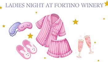 Pin pjs, eye covers, bunny slippers, and wine glasses