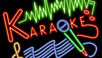 karaoke in neon with music notes and microphone